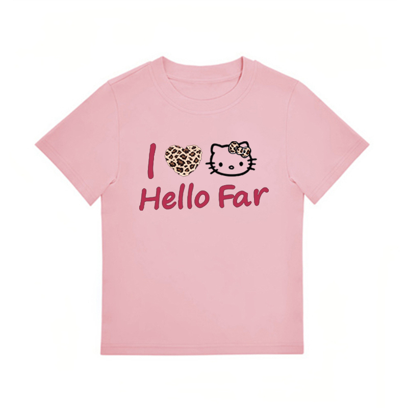 Summer Black Leopard Print Kitty Cat Graphic Cropped Top for Women - American Style Slim-Fit Short Sleeve Summer Black Leopard Print Kitty Cat Graphic Cropped Top for Women - American Style Slim-Fit Short Sleeve