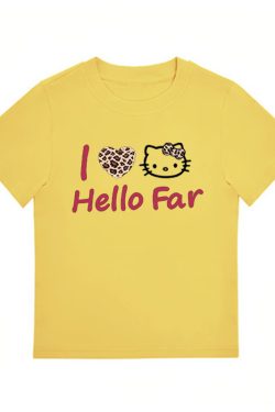 Summer Black Leopard Print Kitty Cat Graphic Cropped Top for Women - American Style Slim-Fit Short Sleeve