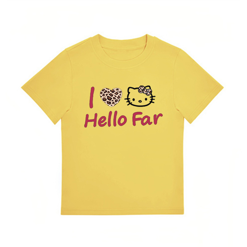 Summer Black Leopard Print Kitty Cat Graphic Cropped Top for Women - American Style Slim-Fit Short Sleeve Summer Black Leopard Print Kitty Cat Graphic Cropped Top for Women - American Style Slim-Fit Short Sleeve