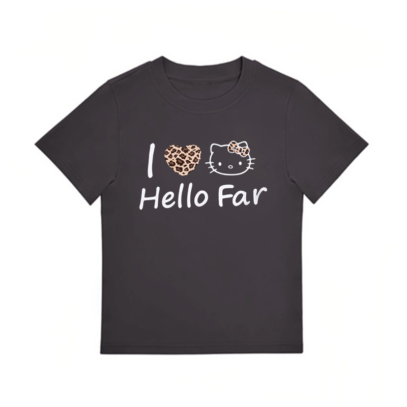Summer Black Leopard Print Kitty Cat Graphic Cropped Top for Women - American Style Slim-Fit Short Sleeve Summer Black Leopard Print Kitty Cat Graphic Cropped Top for Women - American Style Slim-Fit Short Sleeve