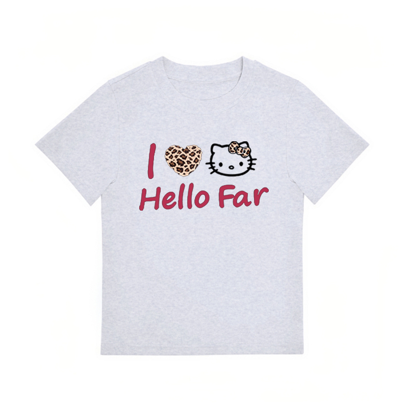 Summer Black Leopard Print Kitty Cat Graphic Cropped Top for Women - American Style Slim-Fit Short Sleeve Summer Black Leopard Print Kitty Cat Graphic Cropped Top for Women - American Style Slim-Fit Short Sleeve
