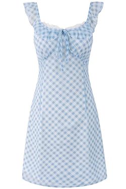 Summer Blue Spaghetti Strap Dress - Vacation Style Slim A-Line Short Skirt for 2025 Y2K Fashion
