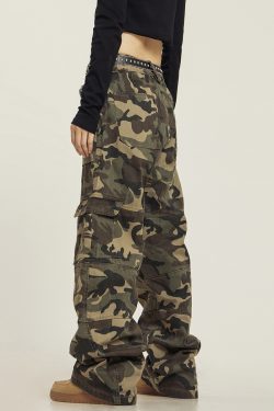 Summer Camouflage Work Pants for Men and Women, Loose Straight Casual Slightly Flared Wide-Leg Style, Outdoor Adventure Fashion
