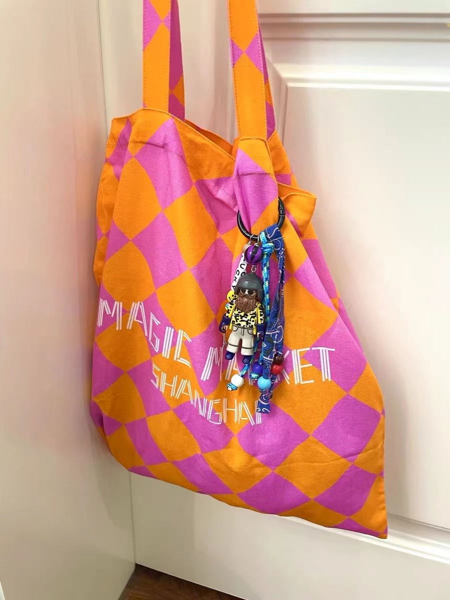 Summer Canvas Tote Bag with Pink Orange Diamond Pattern - Large Capacity Fashion Commute Bag for Magic Market Style Summer Canvas Tote Bag with Pink Orange Diamond Pattern - Large Capacity Fashion Commute Bag for Magic Market Style