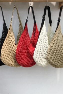 Summer Casual Beach Bag - Woven Hollow Splicing Design for Vacation & Daily Use - Trendy Niche Ins Style