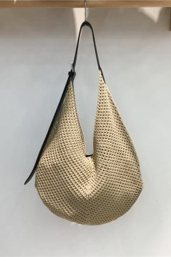 Summer Casual Beach Bag - Woven Hollow Splicing Design for Vacation & Daily Use - Trendy Niche Ins Style