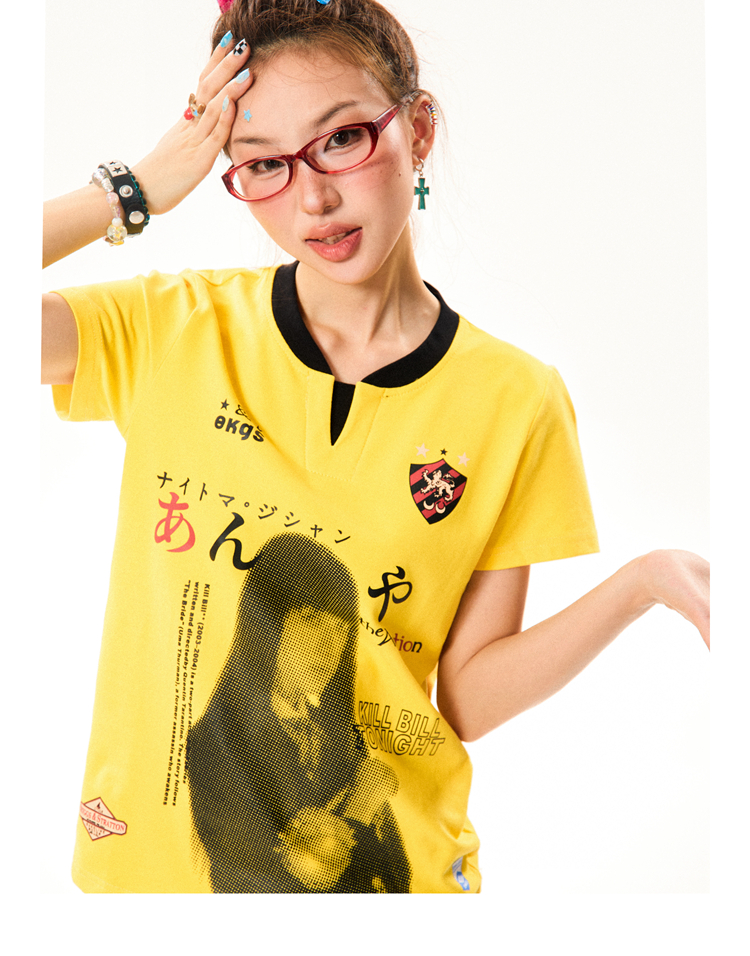 Summer Character Print Short Sleeve T-Shirt for Women - Casual Versatile Yellow Top, Trendy 90s Style Summer Character Print Short Sleeve T-Shirt for Women - Casual Versatile Yellow Top, Trendy 90s Style
