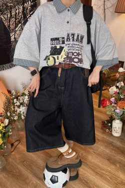 Summer Color Block Cartoon Short Sleeve Shirt for Women - Fun Retro Fake Two-Piece Polo Top, Y2K Style