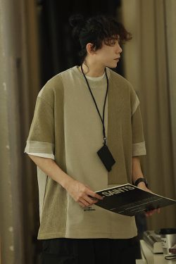 Summer Color-Blocking Design Round Neck Short Sleeve T-Shirt for Men - Trendy Casual Style, Perfect for 90s Aesthetic Fashion