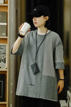 Summer Color-Blocking Design Round Neck Short Sleeve T-Shirt for Men - Trendy Casual Style, Perfect for 90s Aesthetic Fashion