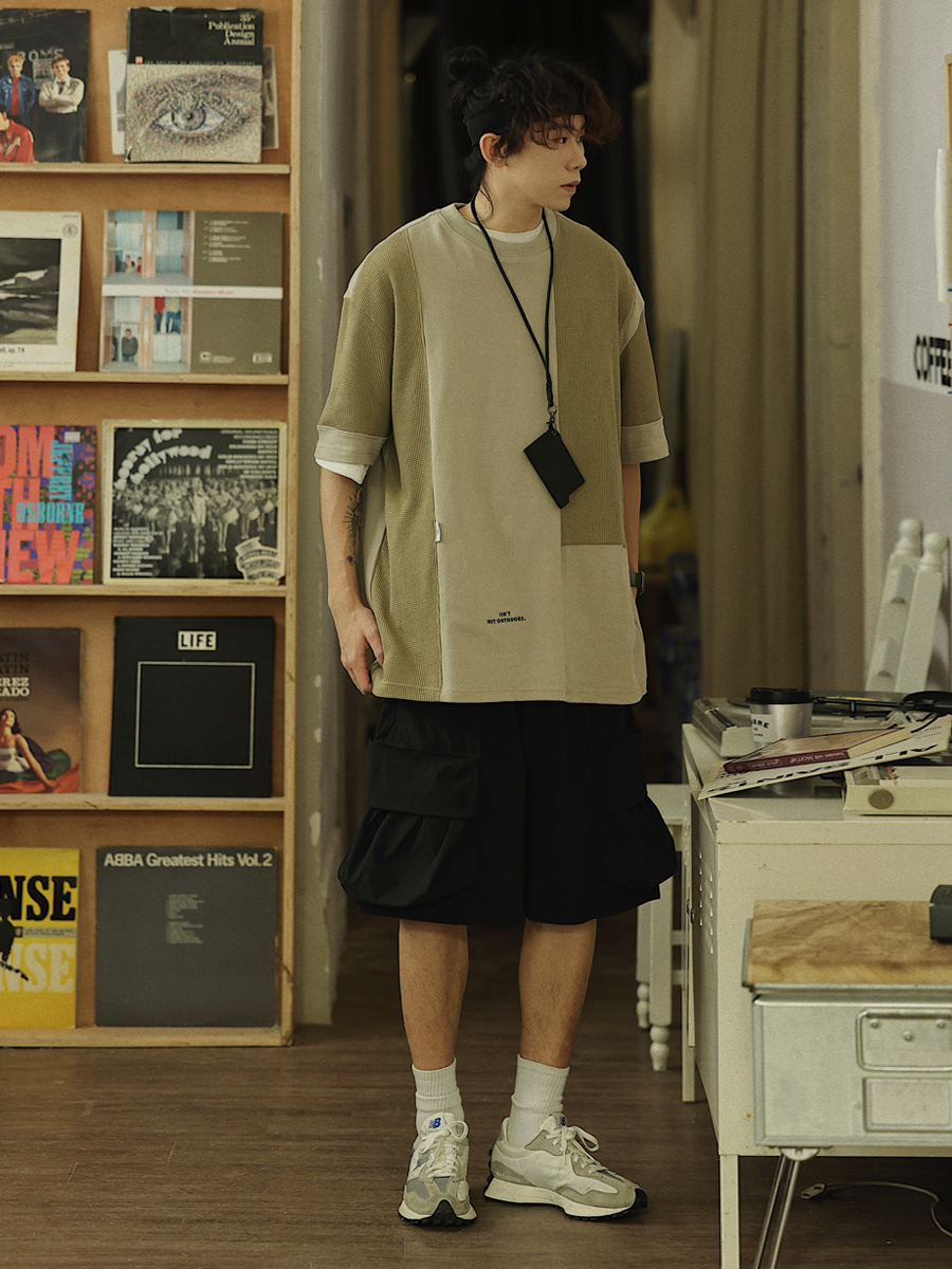 Summer Color-Blocking Design Round Neck Short Sleeve T-Shirt for Men - Trendy Casual Style, Perfect for 90s Aesthetic Fashion Summer Color-Blocking Design Round Neck Short Sleeve T-Shirt for Men - Trendy Casual Style, Perfect for 90s Aesthetic Fashion