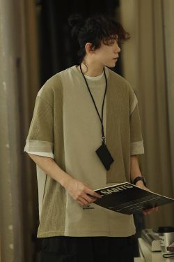 Summer Color-Blocking Design Round Neck Short Sleeve T-Shirt for Men - Trendy Casual Style, Perfect for 90s Aesthetic Fashion