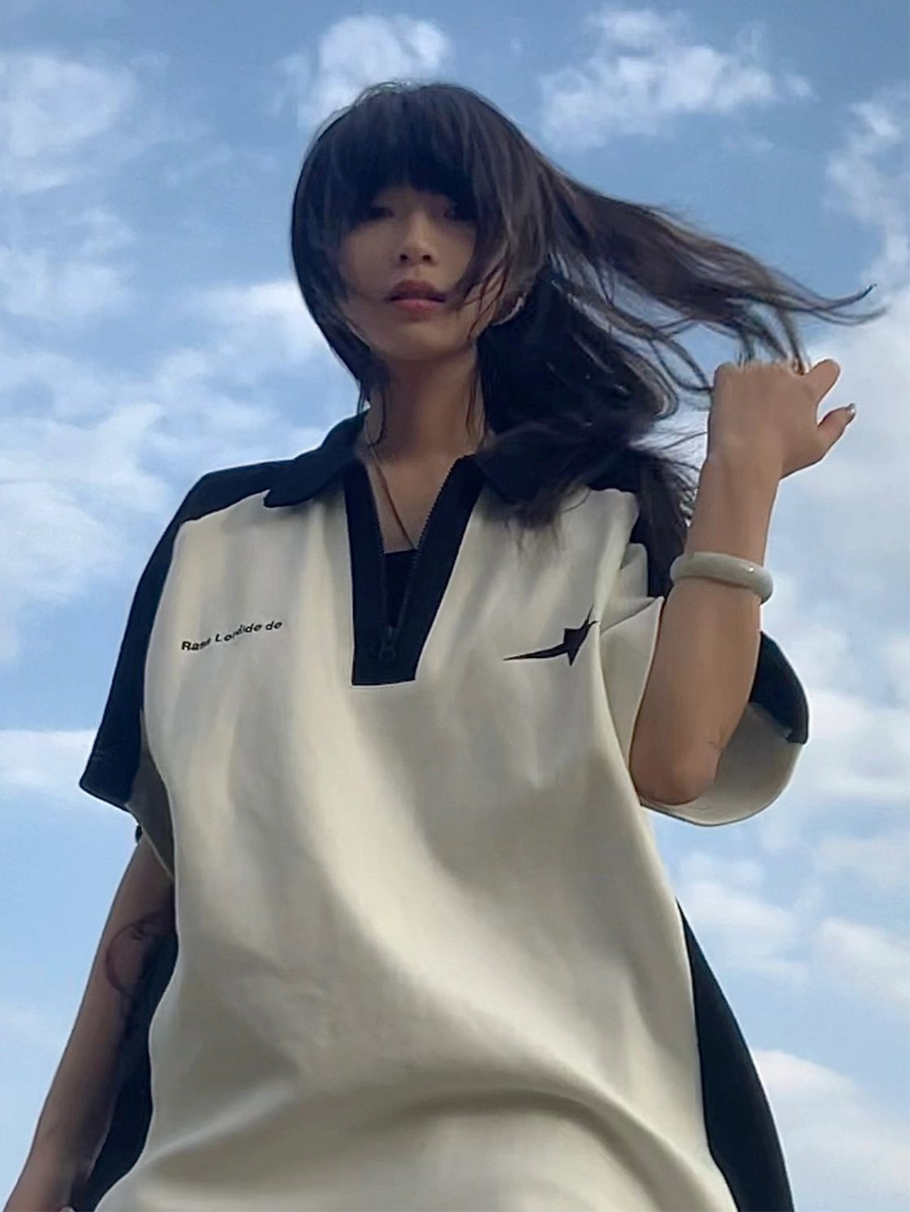 Summer Color-Blocking Short-Sleeve T-Shirt for Women - American College Style Polo Collar Round Neck Heavyweight Top Summer Color-Blocking Short-Sleeve T-Shirt for Women - American College Style Polo Collar Round Neck Heavyweight Top