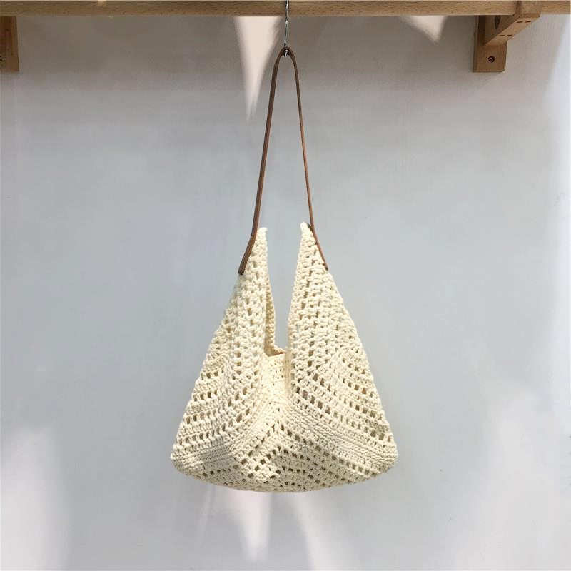 Summer Cotton Rope Woven Shoulder Bag - Large Capacity Hollow Design Tote for Women - Perfect Beach Accessory Summer Cotton Rope Woven Shoulder Bag - Large Capacity Hollow Design Tote for Women - Perfect Beach Accessory