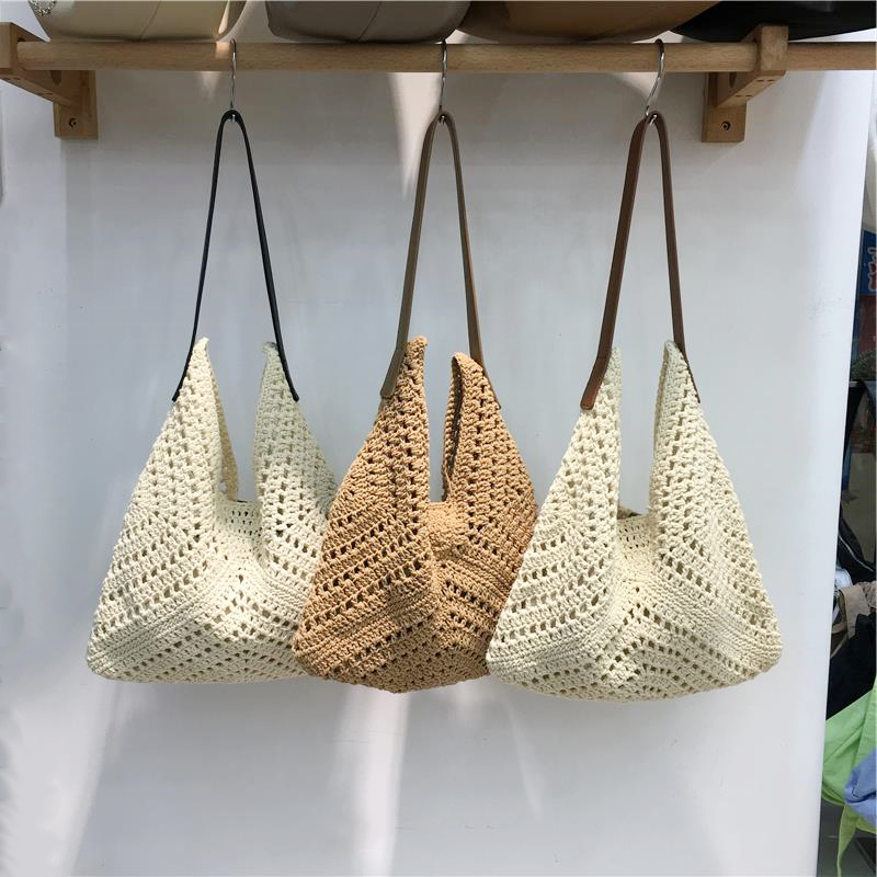 Summer Cotton Rope Woven Shoulder Bag - Large Capacity Hollow Design Tote for Women - Perfect Beach Accessory Summer Cotton Rope Woven Shoulder Bag - Large Capacity Hollow Design Tote for Women - Perfect Beach Accessory
