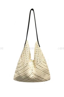 Summer Cotton Rope Woven Shoulder Bag - Large Capacity Hollow Design Tote for Women - Perfect Beach Accessory