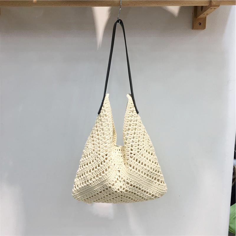 Summer Cotton Rope Woven Shoulder Bag - Large Capacity Hollow Design Tote for Women - Perfect Beach Accessory Summer Cotton Rope Woven Shoulder Bag - Large Capacity Hollow Design Tote for Women - Perfect Beach Accessory
