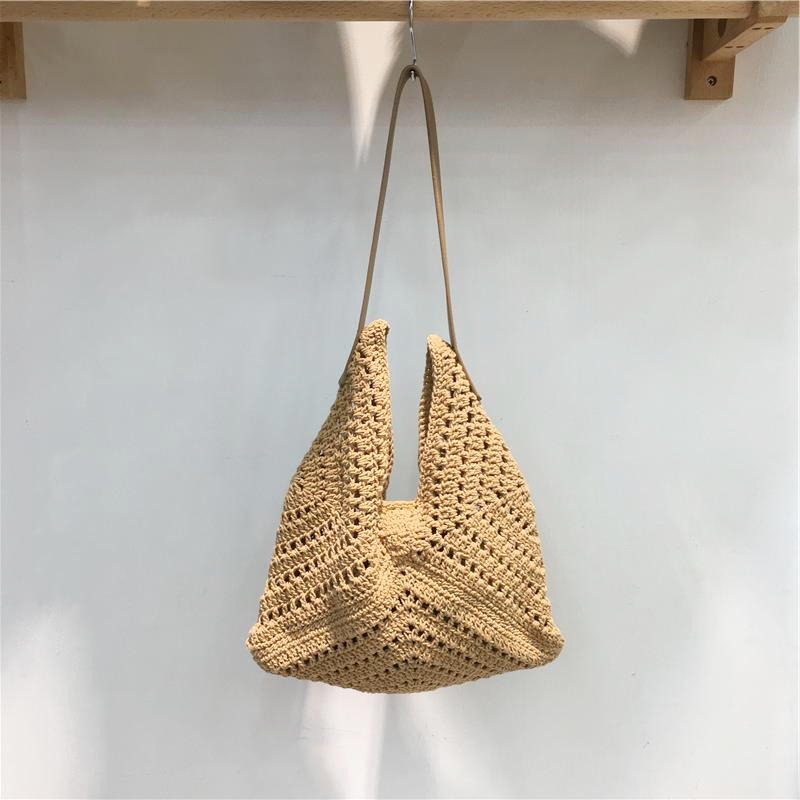 Summer Cotton Rope Woven Shoulder Bag - Large Capacity Hollow Design Tote for Women - Perfect Beach Accessory Summer Cotton Rope Woven Shoulder Bag - Large Capacity Hollow Design Tote for Women - Perfect Beach Accessory