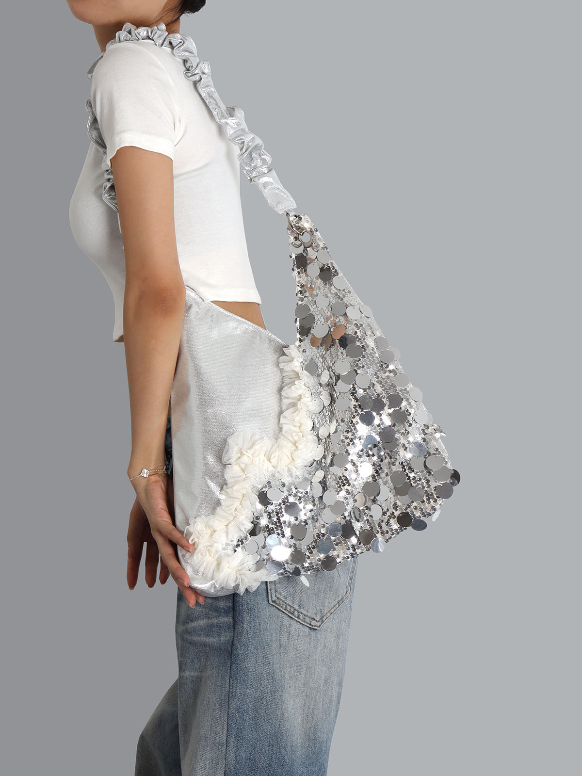 Summer Cute Cat Tote Bag with Silver Sequins - Trendy Large Capacity Shoulder Crossbody Bag Summer Cute Cat Tote Bag with Silver Sequins - Trendy Large Capacity Shoulder Crossbody Bag