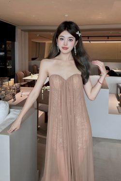 Summer Dazzling Strapless Mesh Dress for Women - Sexy Backless High-End Long Dress in 90s Style