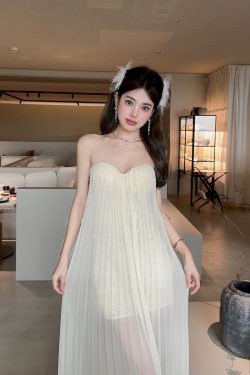 Summer Dazzling Strapless Mesh Dress for Women - Sexy Backless High-End Long Dress in 90s Style