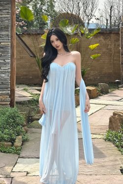 Summer Dazzling Strapless Mesh Dress for Women - Sexy Backless High-End Long Dress in 90s Style
