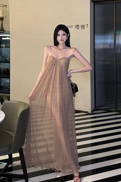 Summer Dazzling Strapless Mesh Dress for Women - Sexy Backless High-End Long Dress in 90s Style