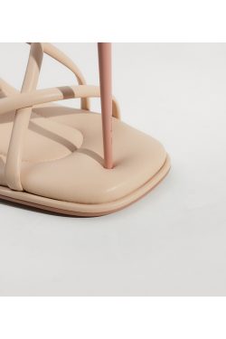 Summer Elegant Sheepskin French Cross-Strap Square-Toe Sandals for Women, Versatile Thin-Heeled Roman High Heels