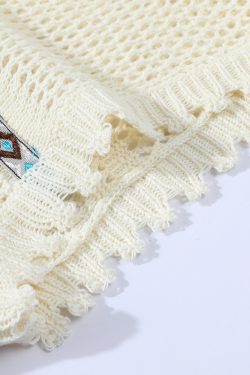 Summer Ethnic Style Knitted Vest with Lace Hollow Design and Bead Tassels - Short Sleeveless Top for Boho and Festival Fashion