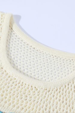 Summer Ethnic Style Knitted Vest with Lace Hollow Design and Bead Tassels - Short Sleeveless Top for Boho and Festival Fashion