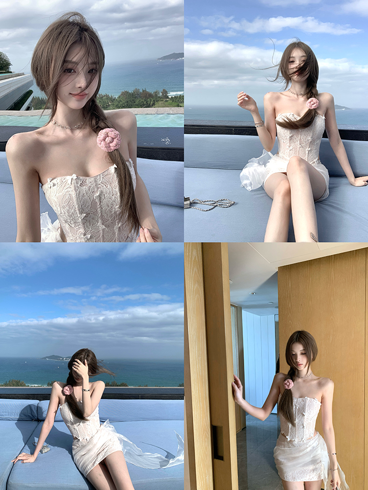Summer Fishbone Strapless Top and Skirt Two-Piece Set - Mermaid Style, Pure Desire, Perfect for 90s and Y2K Fashion Summer Fishbone Strapless Top and Skirt Two-Piece Set - Mermaid Style, Pure Desire, Perfect for 90s and Y2K Fashion
