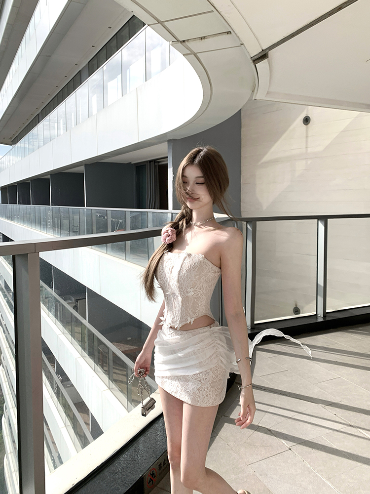 Summer Fishbone Strapless Top and Skirt Two-Piece Set - Mermaid Style, Pure Desire, Perfect for 90s and Y2K Fashion Summer Fishbone Strapless Top and Skirt Two-Piece Set - Mermaid Style, Pure Desire, Perfect for 90s and Y2K Fashion