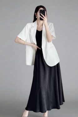 Summer Floral Satin Slip Dress, Women's Mid-Length V-Neck Long Dress in Imitation Acetate – Elegant 90s Style