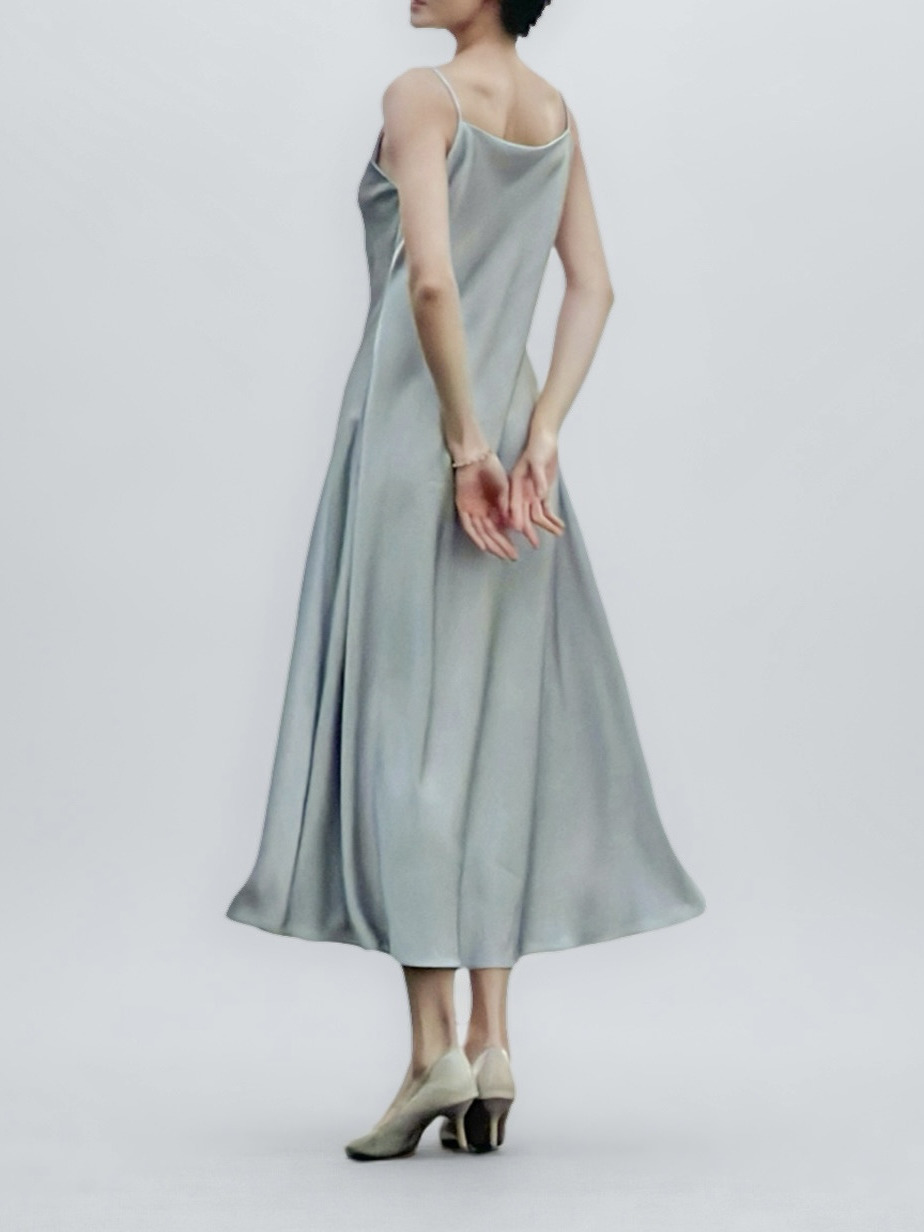 Summer Floral Satin Slip Dress, Women's Mid-Length V-Neck Long Dress in Imitation Acetate – Elegant 90s Style Summer Floral Satin Slip Dress, Women's Mid-Length V-Neck Long Dress in Imitation Acetate – Elegant 90s Style