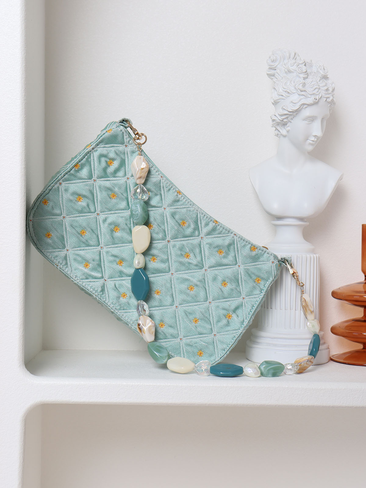 Summer Fresh Retro Green Beaded Crossbody Bag for Women - Artistic Texture Underarm Bag, Original Niche Design Summer Fresh Retro Green Beaded Crossbody Bag for Women - Artistic Texture Underarm Bag, Original Niche Design