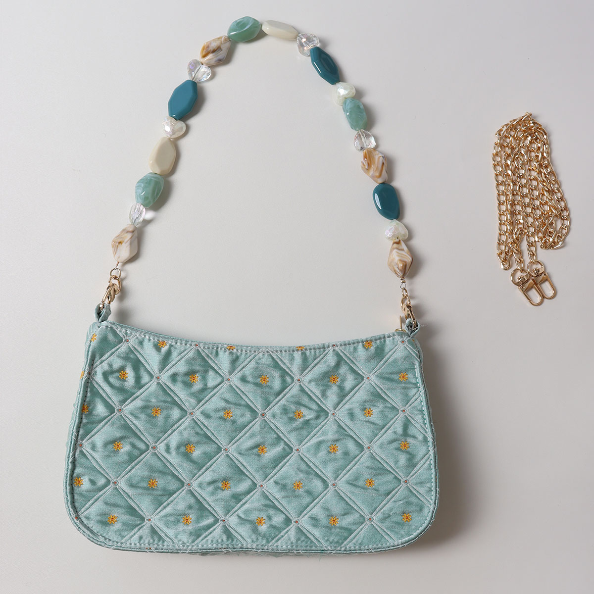 Summer Fresh Retro Green Beaded Crossbody Bag for Women - Artistic Texture Underarm Bag, Original Niche Design Summer Fresh Retro Green Beaded Crossbody Bag for Women - Artistic Texture Underarm Bag, Original Niche Design