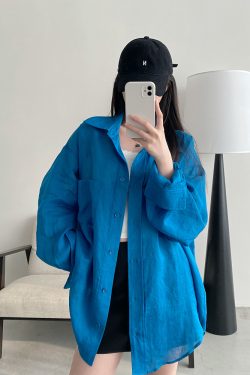 Summer Grapefruit Oversized Loose-Fitting Ramie Shirt for Women – Relaxed, Versatile, Slimming Style