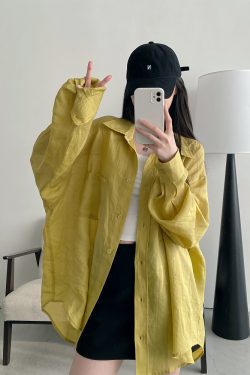 Summer Grapefruit Oversized Loose-Fitting Ramie Shirt for Women – Relaxed, Versatile, Slimming Style