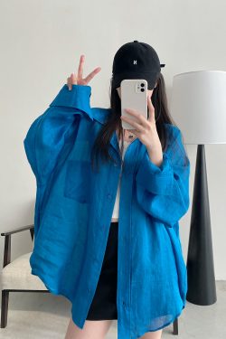 Summer Grapefruit Oversized Loose-Fitting Ramie Shirt for Women – Relaxed, Versatile, Slimming Style