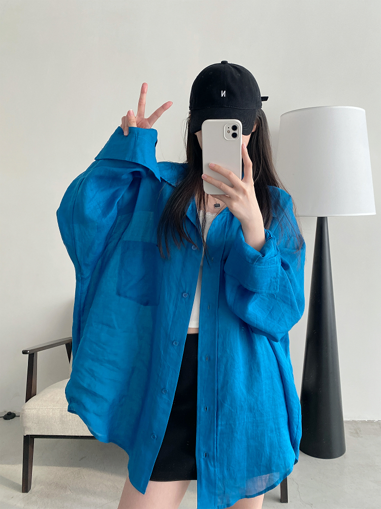 Summer Grapefruit Oversized Loose-Fitting Ramie Shirt for Women – Relaxed, Versatile, Slimming Style Summer Grapefruit Oversized Loose-Fitting Ramie Shirt for Women – Relaxed, Versatile, Slimming Style