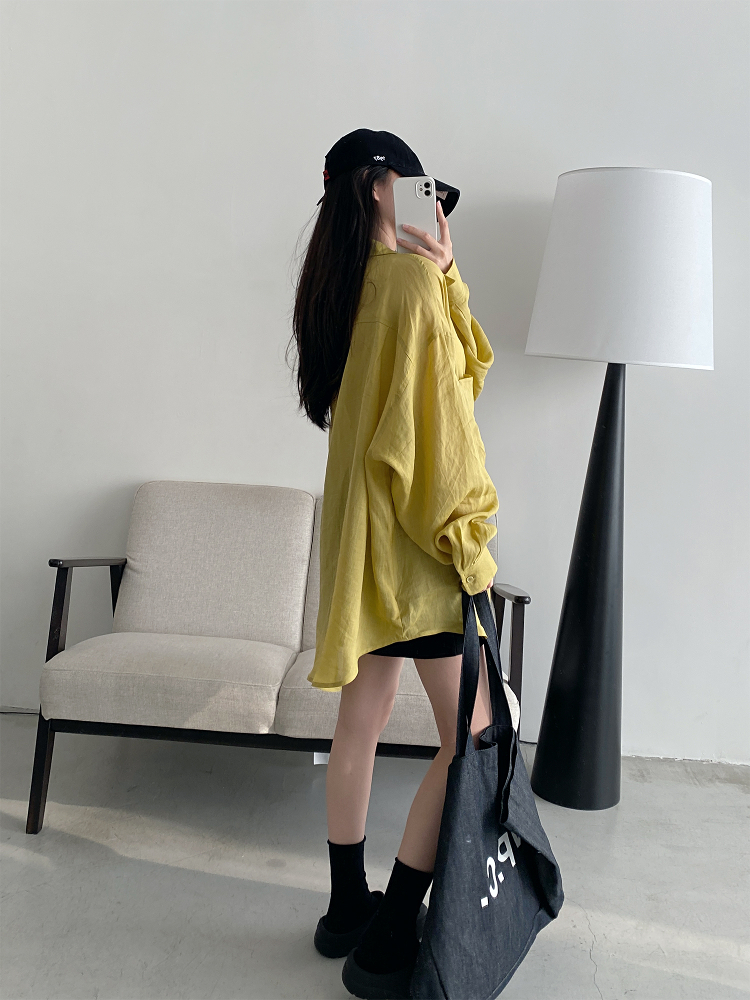 Summer Grapefruit Oversized Loose-Fitting Ramie Shirt for Women – Relaxed, Versatile, Slimming Style Summer Grapefruit Oversized Loose-Fitting Ramie Shirt for Women – Relaxed, Versatile, Slimming Style