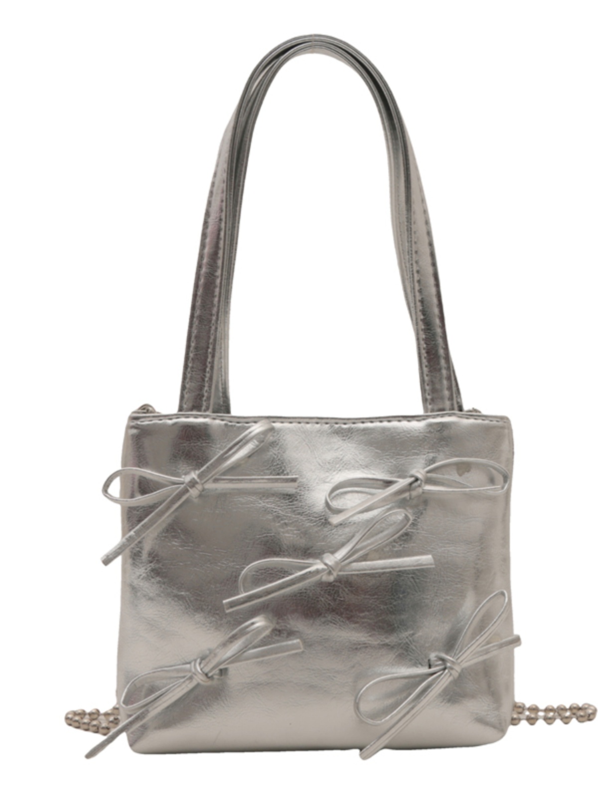 Summer High-End Women's Bucket Handbag with Chain and Silver Bow - Trendy 2025 Fashion Accessory Summer High-End Women's Bucket Handbag with Chain and Silver Bow - Trendy 2025 Fashion Accessory