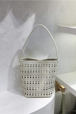Summer Hollow Carved Design Soft Leather Large Capacity Shoulder Bucket Bag - Trendy Y2K Fashion Accessory