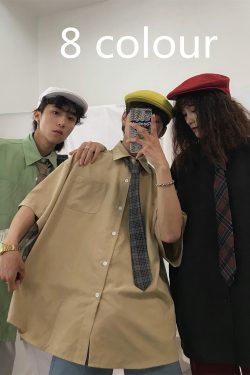 Summer Hong Kong Style Retro Short Sleeve Shirt - 8 Colors Casual Versatile Couple Top - Korean Fashion Inspired