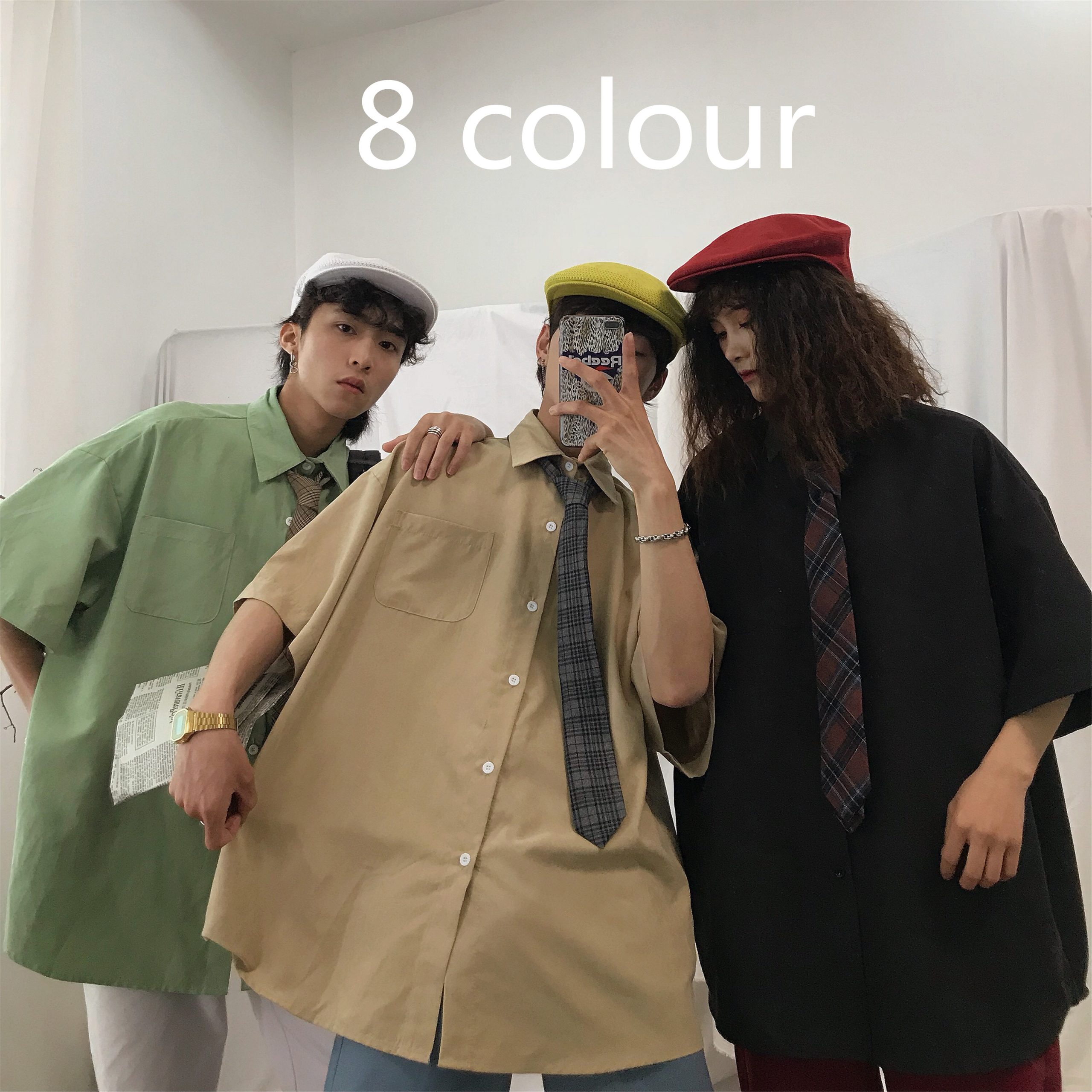 Summer Hong Kong Style Retro Short Sleeve Shirt - 8 Colors Casual Versatile Couple Top - Korean Fashion Inspired Summer Hong Kong Style Retro Short Sleeve Shirt - 8 Colors Casual Versatile Couple Top - Korean Fashion Inspired