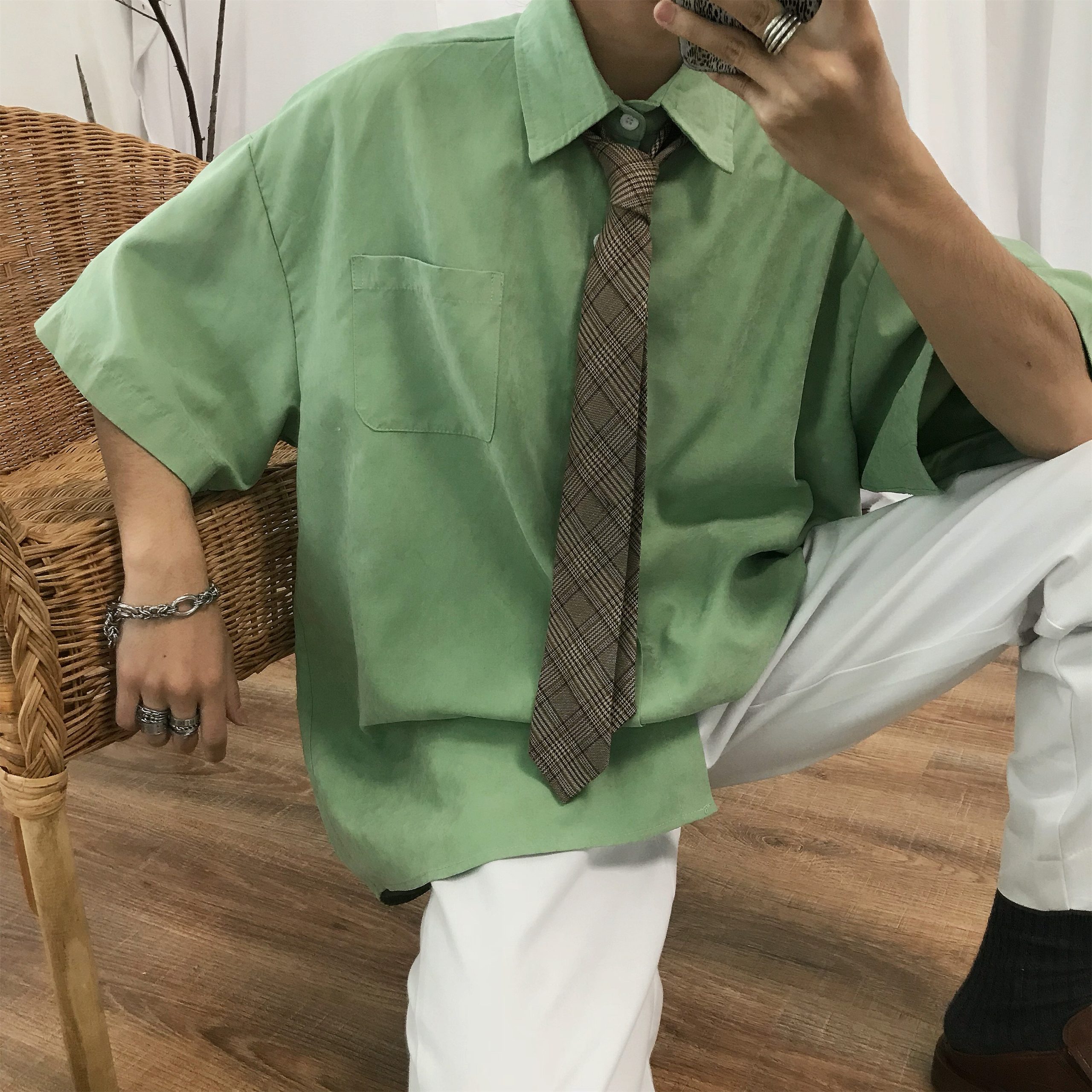 Summer Hong Kong Style Retro Short Sleeve Shirt - 8 Colors Casual Versatile Couple Top - Korean Fashion Inspired Summer Hong Kong Style Retro Short Sleeve Shirt - 8 Colors Casual Versatile Couple Top - Korean Fashion Inspired