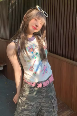 Summer Hooded Sleeveless Vest for Women, Creative Printed Slim Fit T-Shirt, Trendy Cool Style for Girls