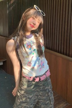 Summer Hooded Sleeveless Vest for Women, Creative Printed Slim Fit T-Shirt, Trendy Cool Style for Girls