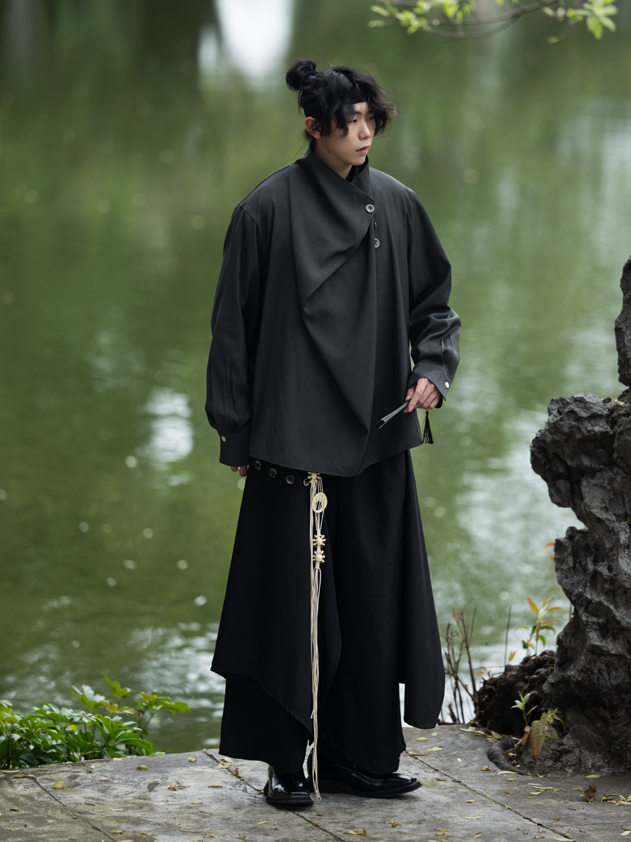 Summer Irregular Yohji Shirt for Men and Women, Niche Yamamoto Design, Chinese Style, Unique Fashion Top Summer Irregular Yohji Shirt for Men and Women, Niche Yamamoto Design, Chinese Style, Unique Fashion Top