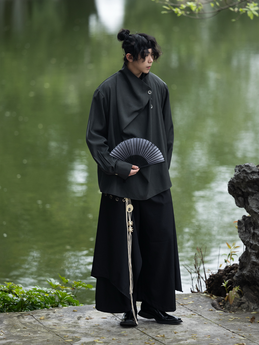 Summer Irregular Yohji Shirt for Men and Women, Niche Yamamoto Design, Chinese Style, Unique Fashion Top Summer Irregular Yohji Shirt for Men and Women, Niche Yamamoto Design, Chinese Style, Unique Fashion Top